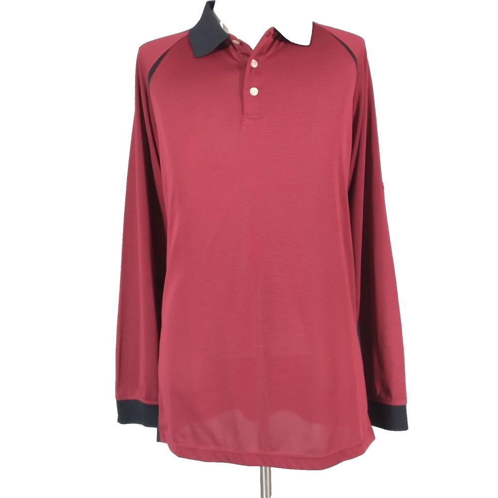 Slazenger Polo Shirt Men XL Red Black Long Sleeve Dri-Fit Golf Performance Solid